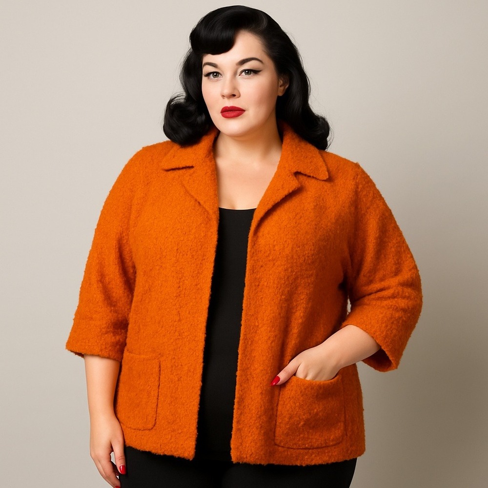 Vintage 1960s La Marquise of Hollywood Orange‎ Bouclé Jacket Coat Boxy Mod
